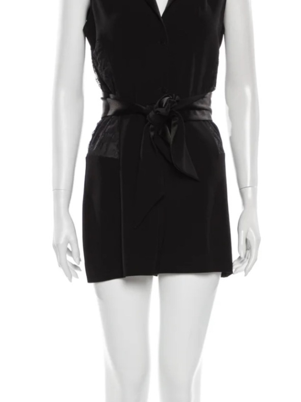 Diane Von Furstenberg Black Sleeveless Tie-Waist Romper